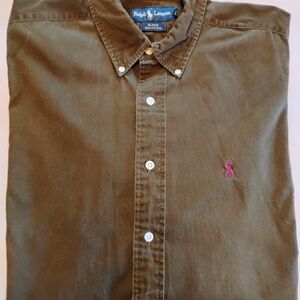 Ralph Lauren Olive Green Large Long Sleeve Men's Button-Down Shirt